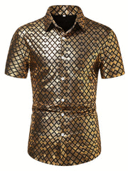Geometric Print Men's Short Sleeve Shirt for Summer Vacation Resort