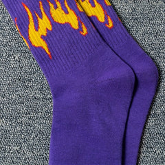 Flame Print Socks Breathable Street Mid Tube Socks Women's Stockings