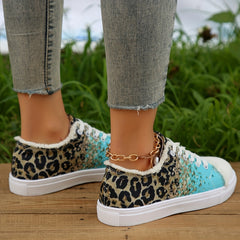 Leopard Colorblock Sneakers Lace Up Low Top Canvas Shoes