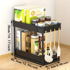 Double Layer Pull Out Shelf for Kitchen Countertop and Under Sink Organization