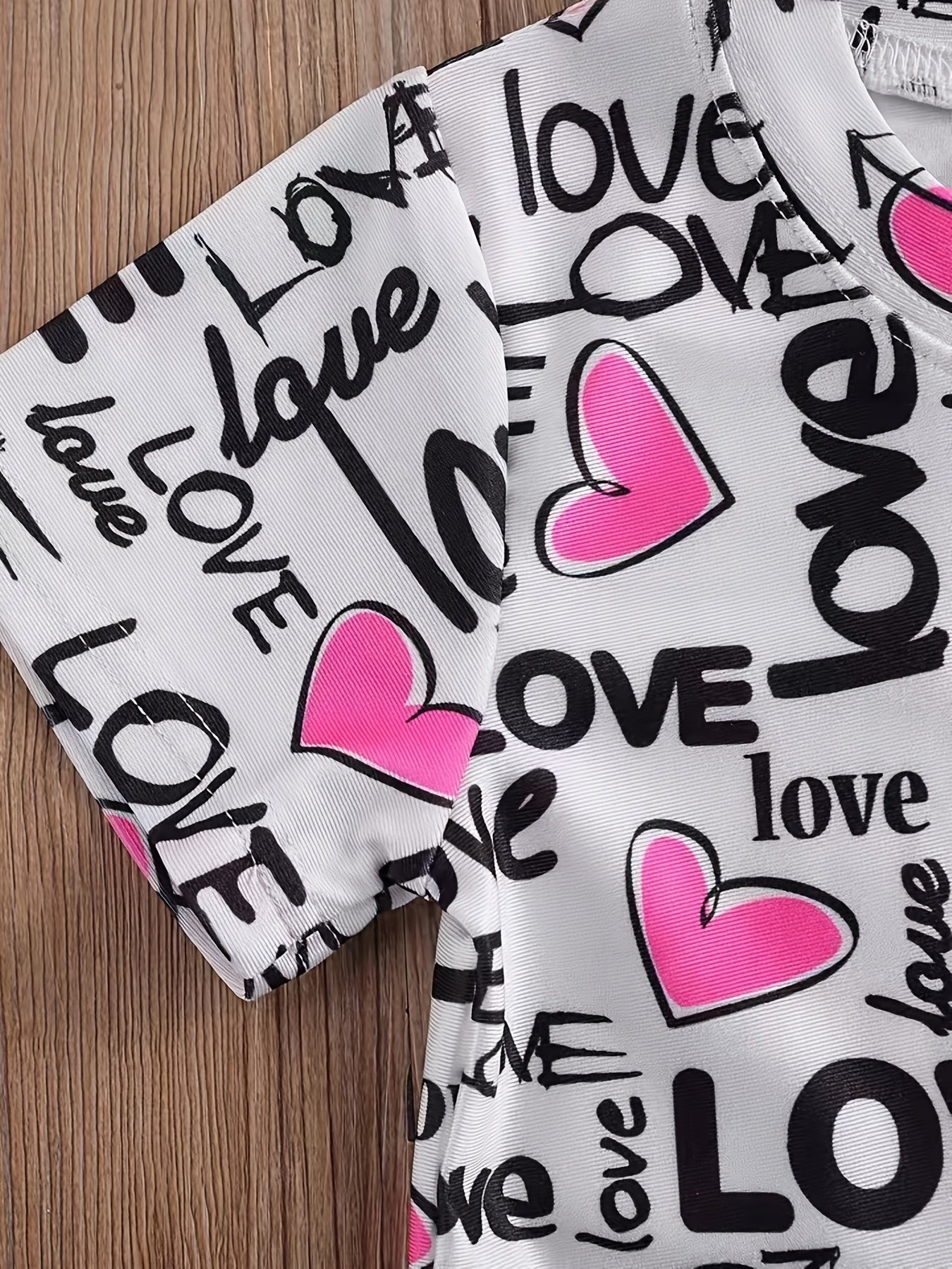 Girls Heart Print T-shirt & Shorts Set for Summer