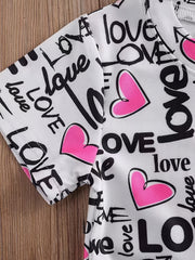 Girls Heart Print T-shirt & Shorts Set for Summer