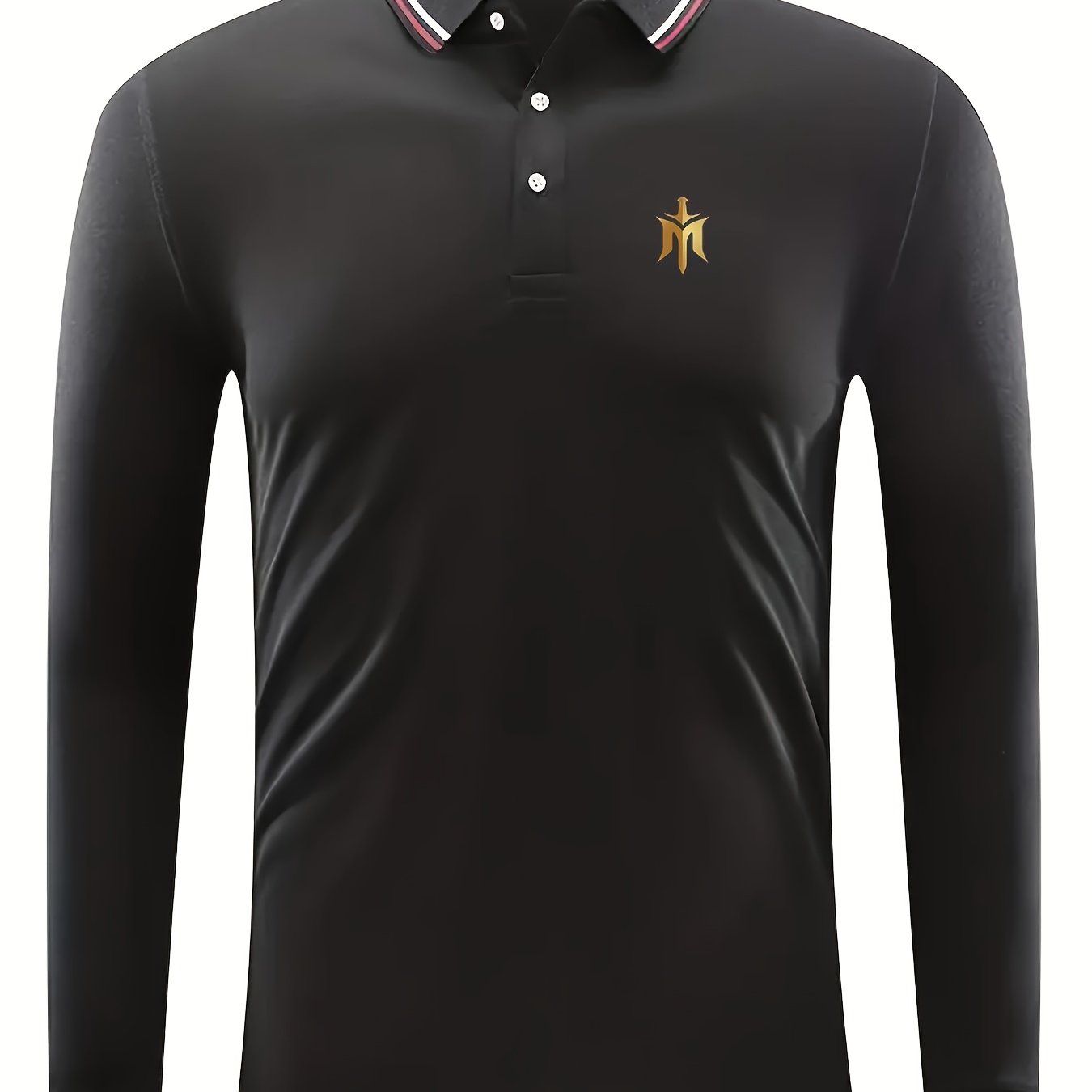 Men's Sword Print Golf Shirt Long Sleeve Collared Business Casual