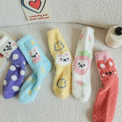 5 Pairs Bunny Print Socks Comfy & Fuzzy Women's Stockings