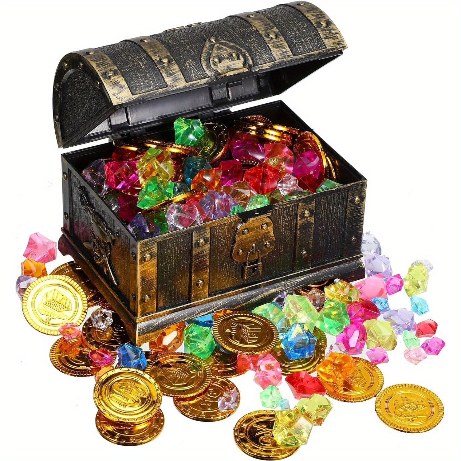 Treasure Chest Toy Set with 100 Coins and 100 Grams of Gems