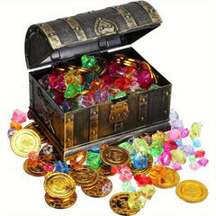 Treasure Chest Toy Set with 100 Coins and 100 Grams of Gems