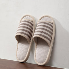 Men's Open Toe Striped House Slippers Anti-Skid Indoor Shoes