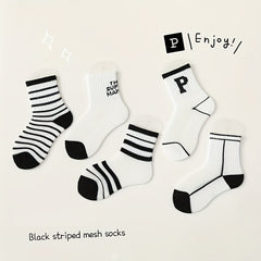 5pairs Kids Striped Letter Socks Spring Summer