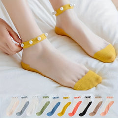 3 Pairs Girls Pearl Edge Glass Silk Crystal Socks Kids Breathable Ankle Socks