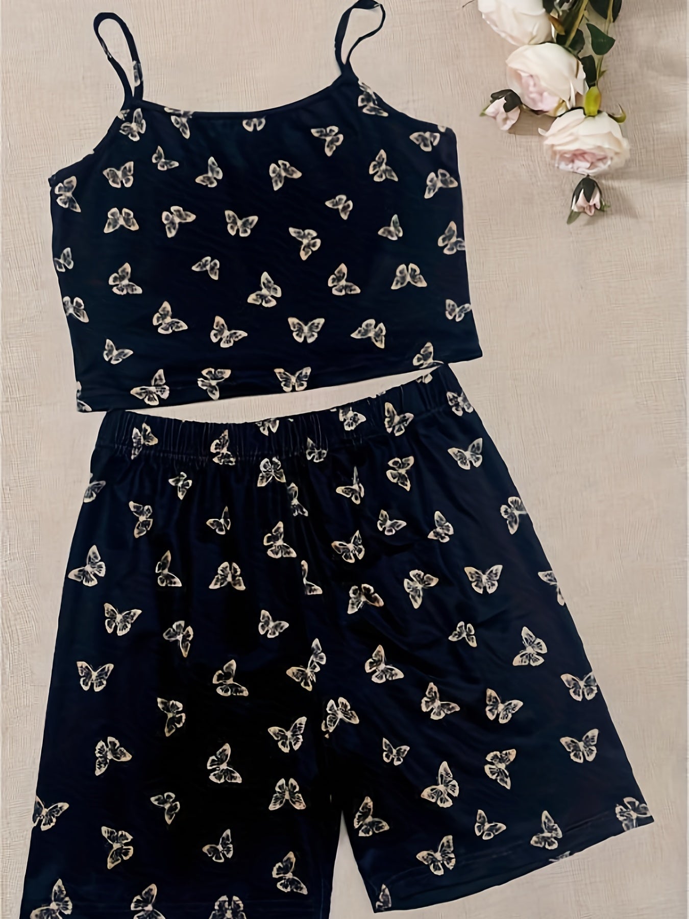 Butterfly Print Sleeveless Top & Shorts Set