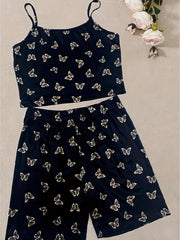 Butterfly Print Sleeveless Top & Shorts Set