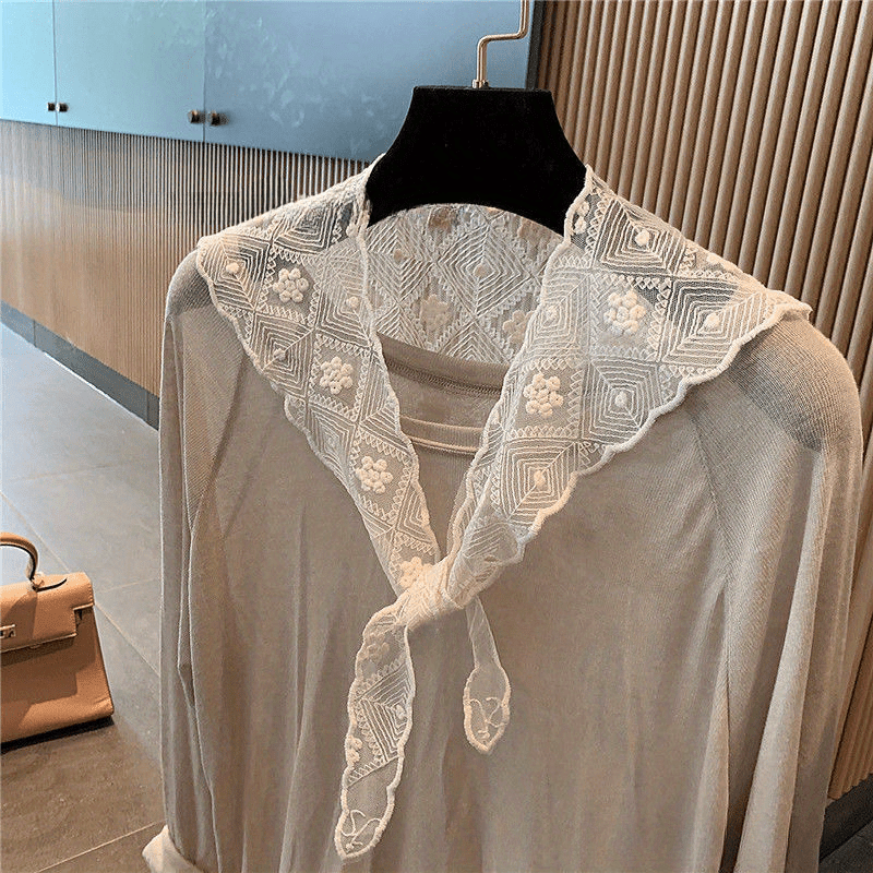 Cotton Lace Triangle Scarf with Lace Up Shawl