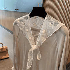 Cotton Lace Triangle Scarf with Lace Up Shawl