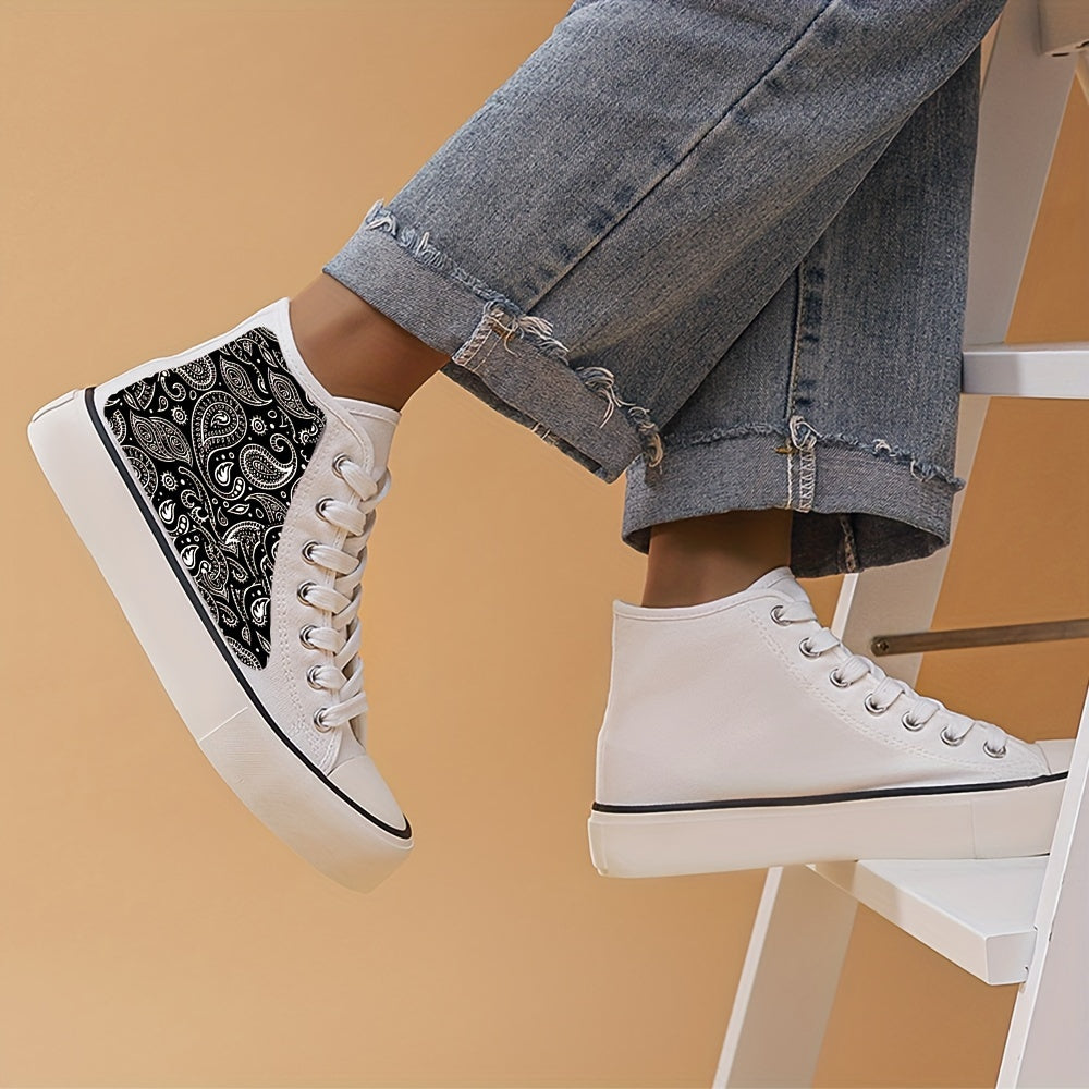 Paisley Print Lightweight High Top Canvas Sneakers