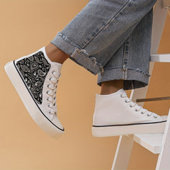 Paisley Pattern Canvas High Top Sneakers Lace Up Skate Shoes