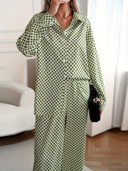 Argyle Print Blouse & Wide Leg Pants Set