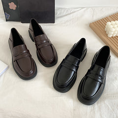 Chunky Low Heeled Loafers Preppy Style Slip On Shoes