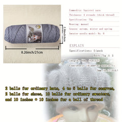 5pcs Wool Balls Squirrel Velvet Yarn Handwoven DIY Hat Scarf Thread Coat