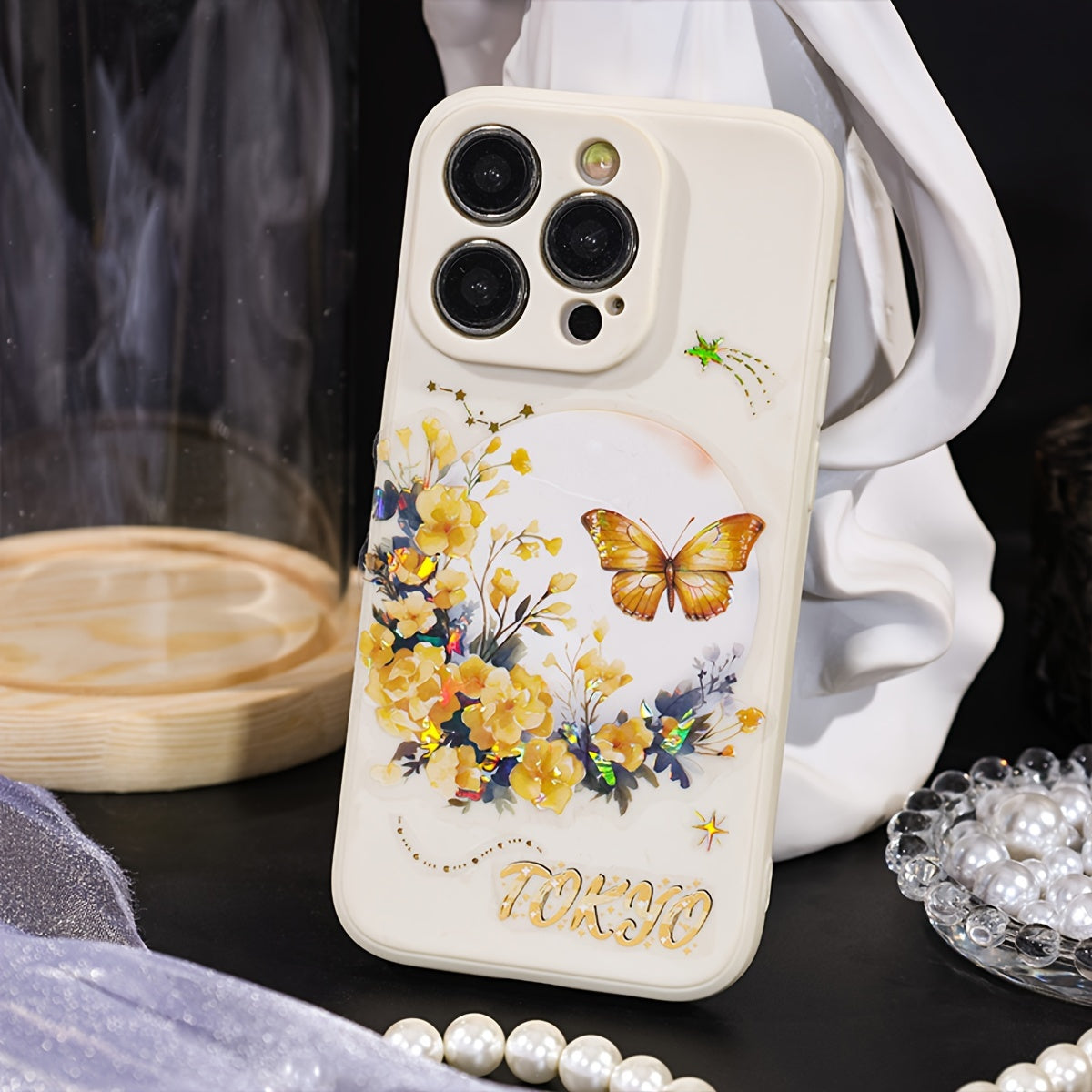 10pcs Plant Flower Laser Sticker Waterproof PET Material