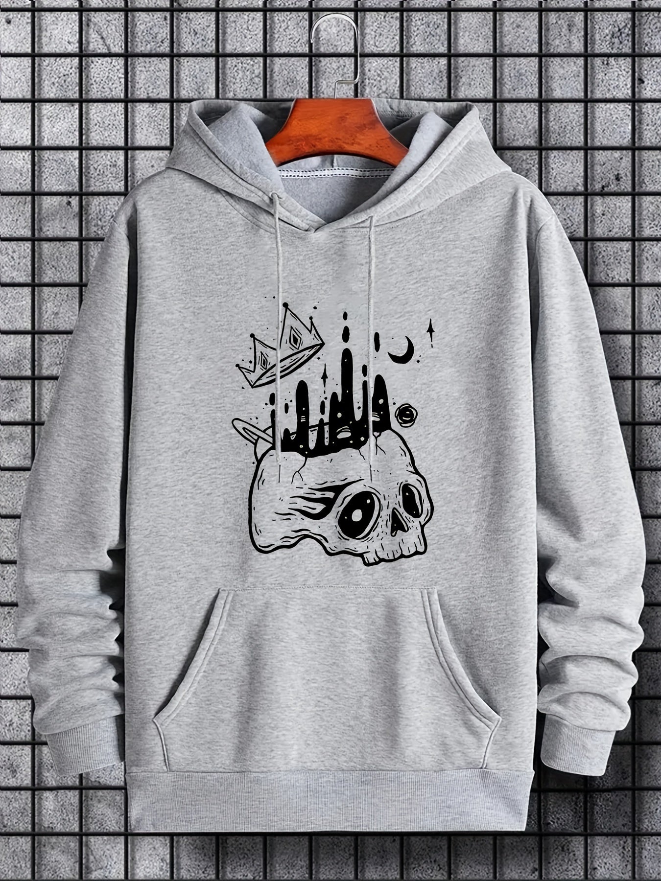 Skull Crown Print Hoodie Men's Casual Graphic Pullover Hoodie