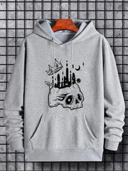 Skull Crown Print Hoodie Men's Casual Graphic Pullover Hoodie