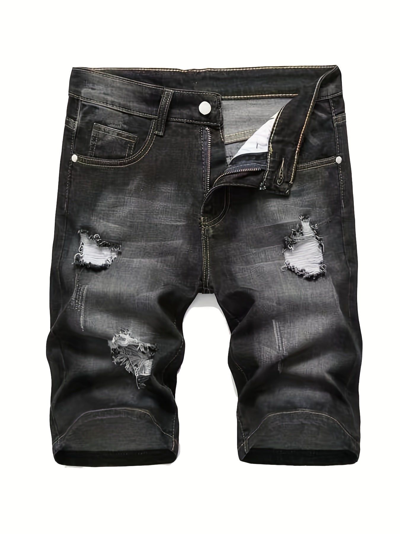 Men's Distressed Denim Shorts Slim Fit Stretch Jeans