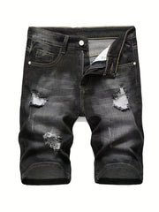 Men's Distressed Denim Shorts Slim Fit Stretch Jeans