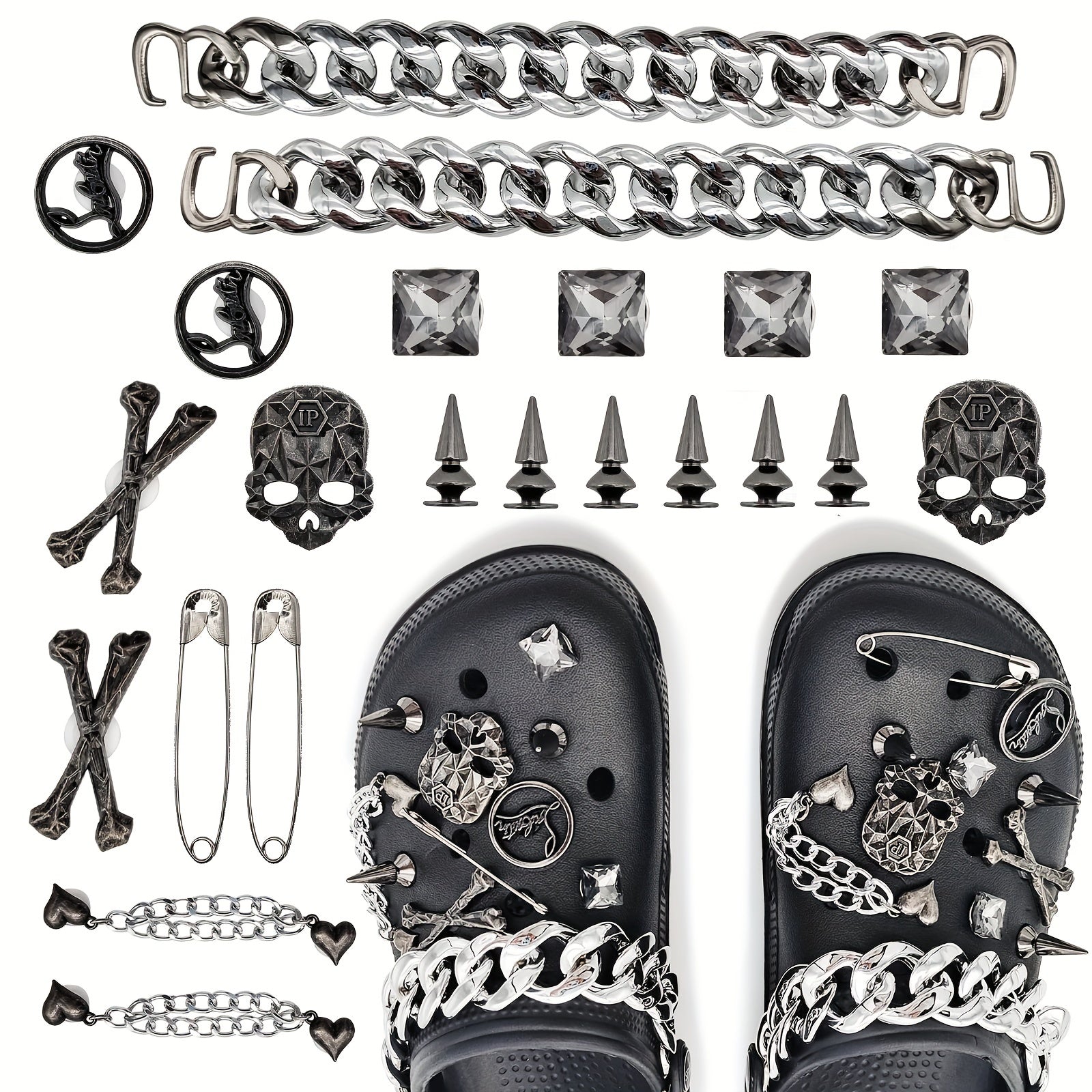 22pcs Gothic Shoe Charms for Clogs Garden Shoes Decoration Adults