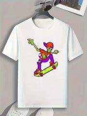 Skeleton Print Men's Graphic T-shirt for Summer