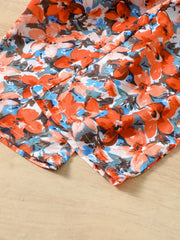 Girls Floral Print Square Neck Long Sleeve Jumpsuit