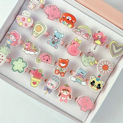 24pcs Cartoon Rings for Little Girls Assorted Cute Designs