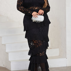 Contrast Lace Long Sleeve Maxi Dress