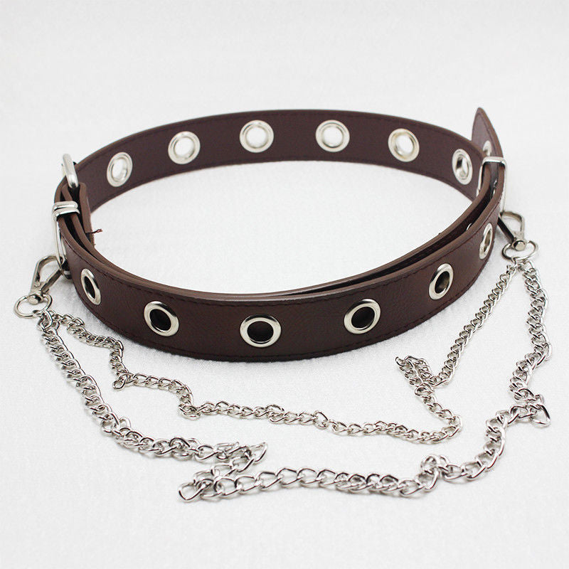 Punk Style Leather Belt Unisex Personality Hip Hop Chain Young Student Belt