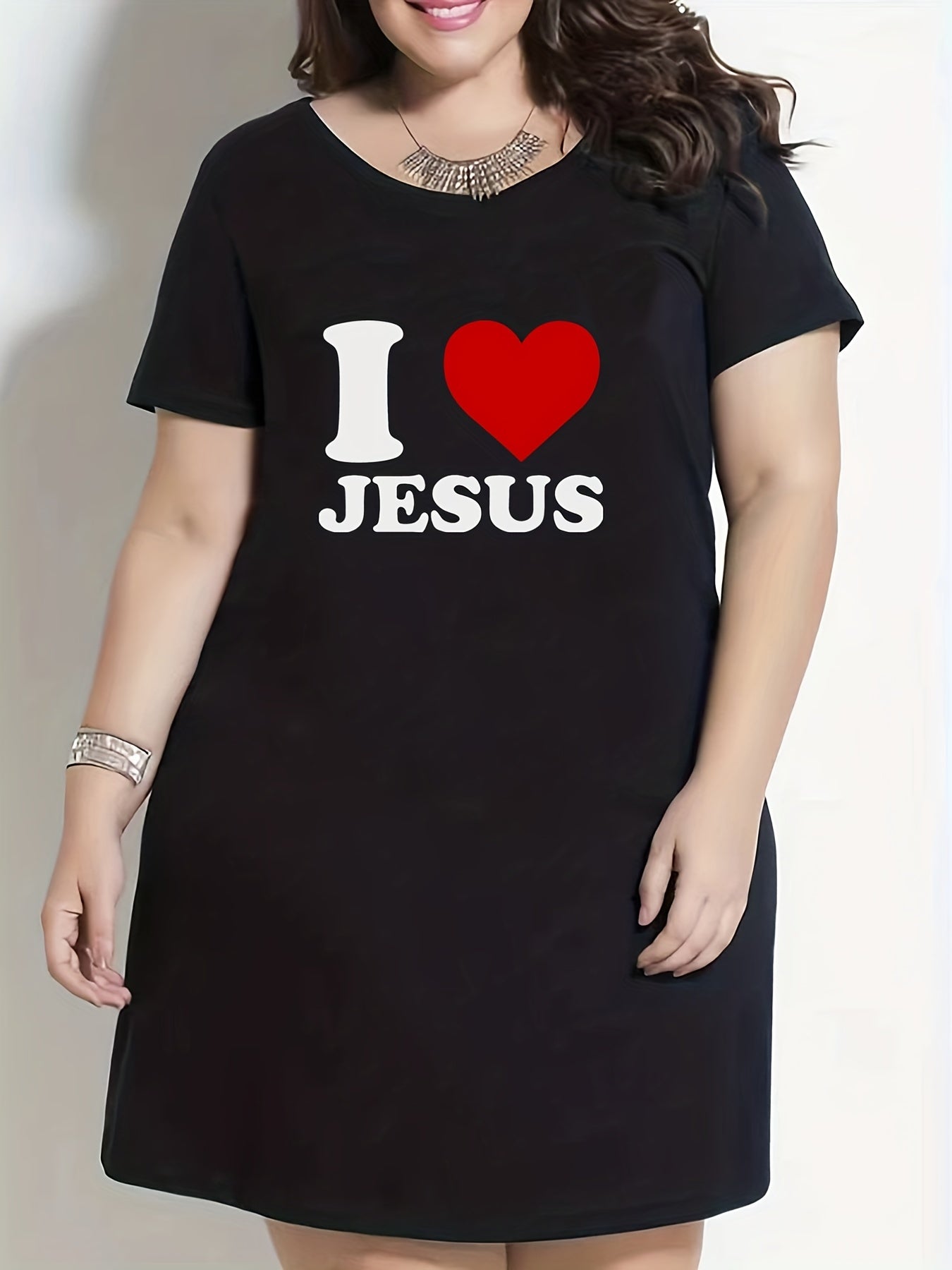 Heart & Letter Print Short Sleeve Lounge Dress