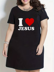 Heart & Letter Print Short Sleeve Lounge Dress