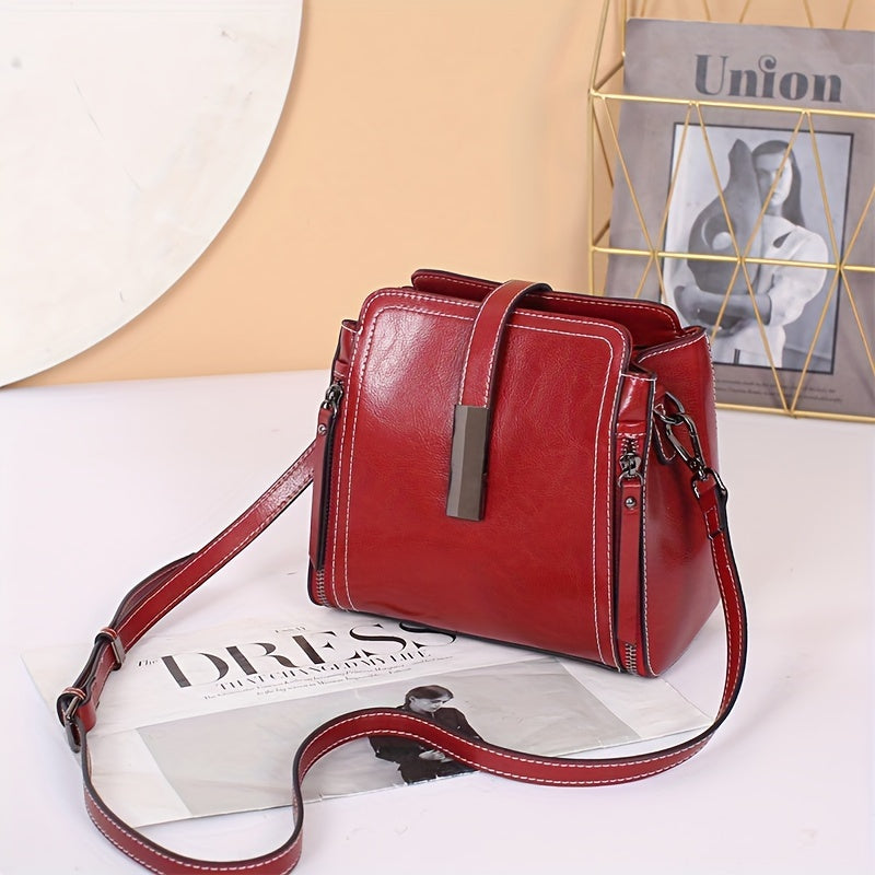 Vintage Leather Crossbody Bag for Women Large Capacity with Removable Strap