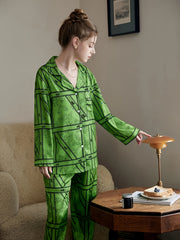Geometric Print Pajama Set Long Sleeve Top & Pants