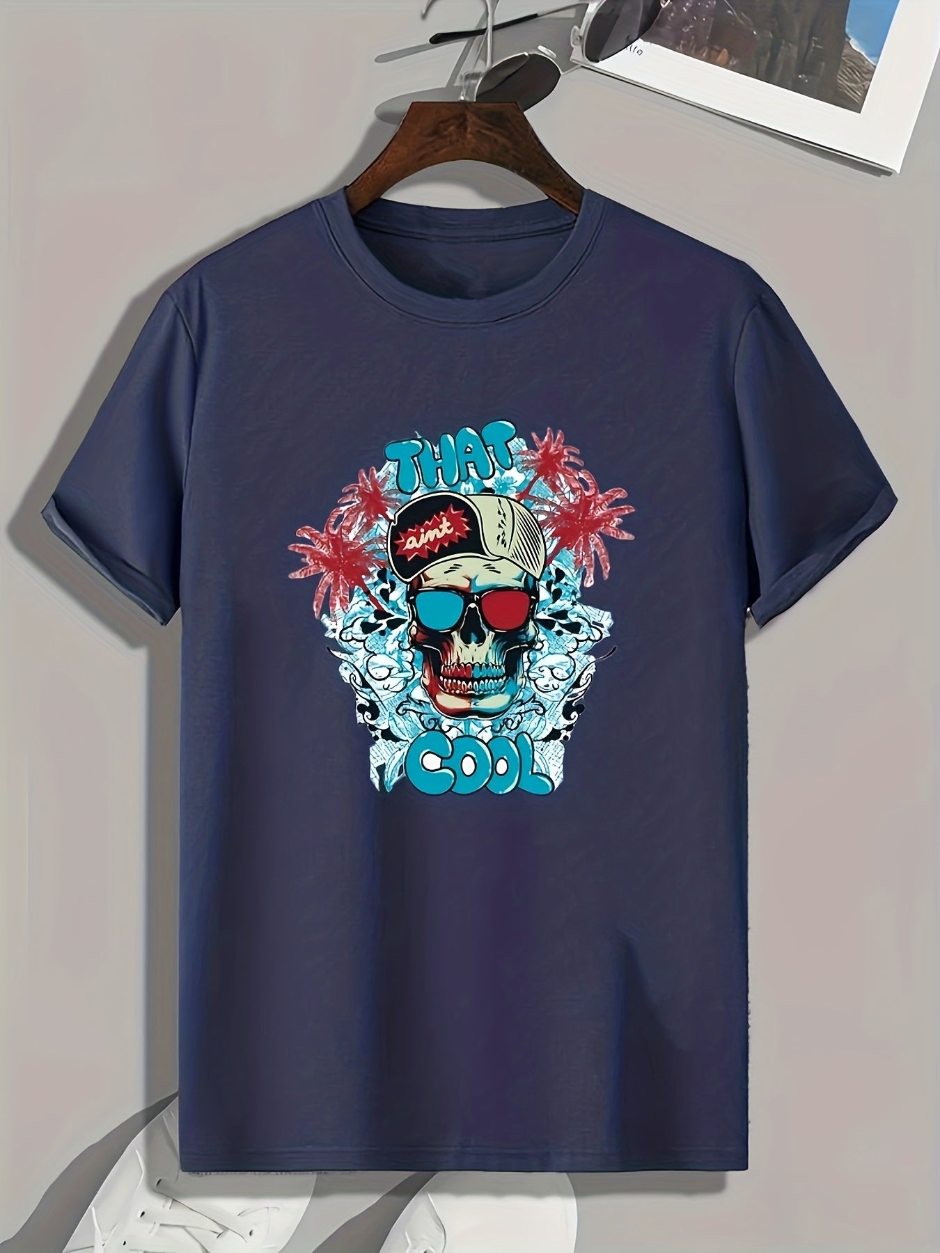 Skull Pattern Print Men's Comfy Sports T-shirt Graphic Tee for Fitness