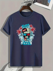 Skull Pattern Print Men's Comfy Sports T-shirt Graphic Tee for Fitness