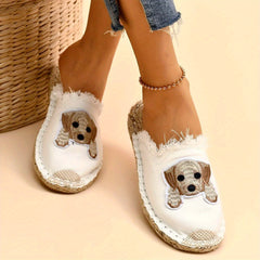 Women's Puppy Flat Mules Closed Toe Espadrille Backless Loafers