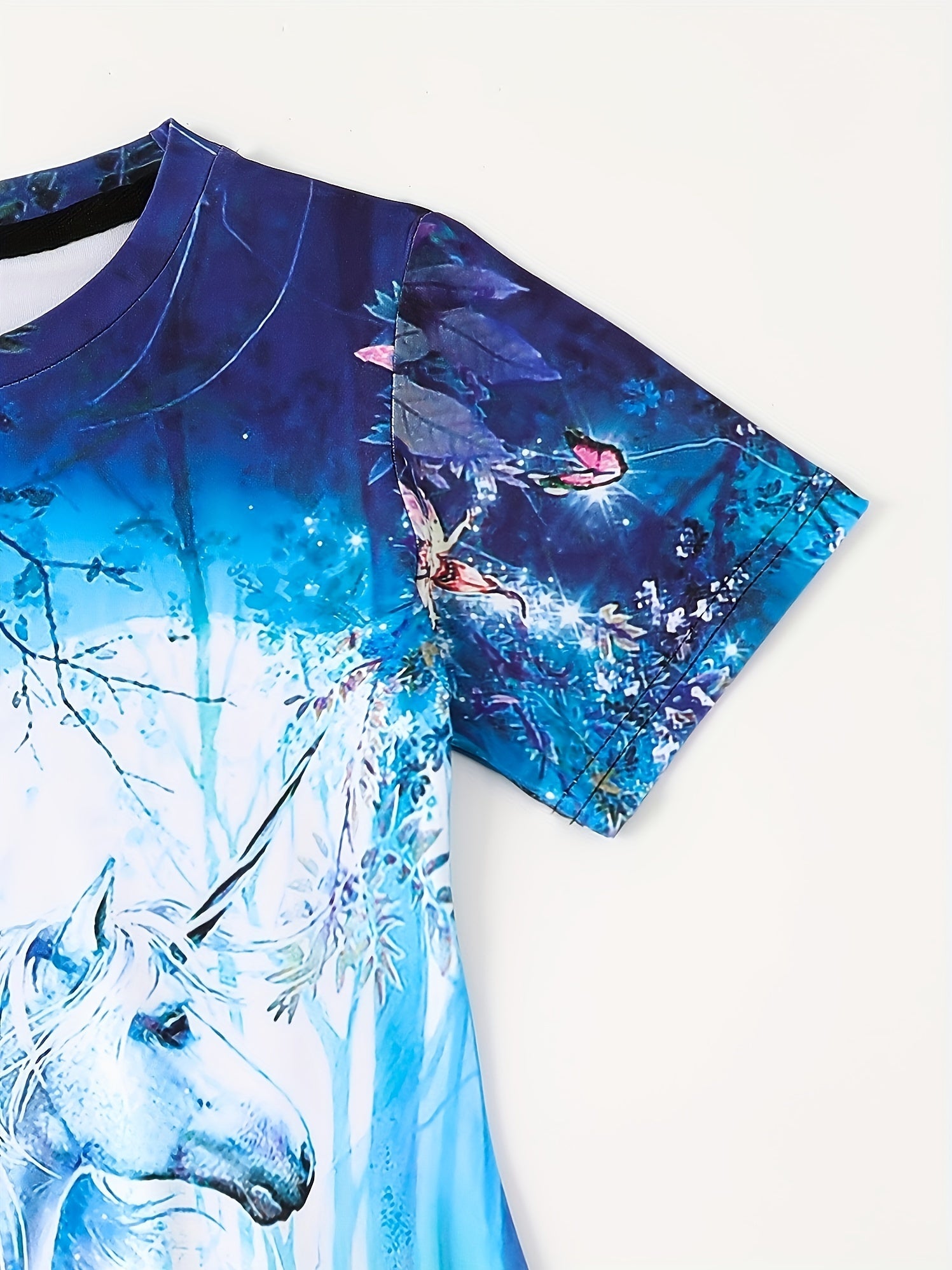 Girls 3D Unicorn Moon Graphic Short Sleeve Dress