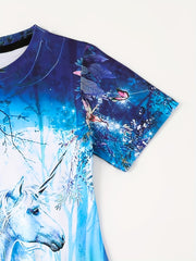 Girls 3D Unicorn Moon Graphic Short Sleeve Dress