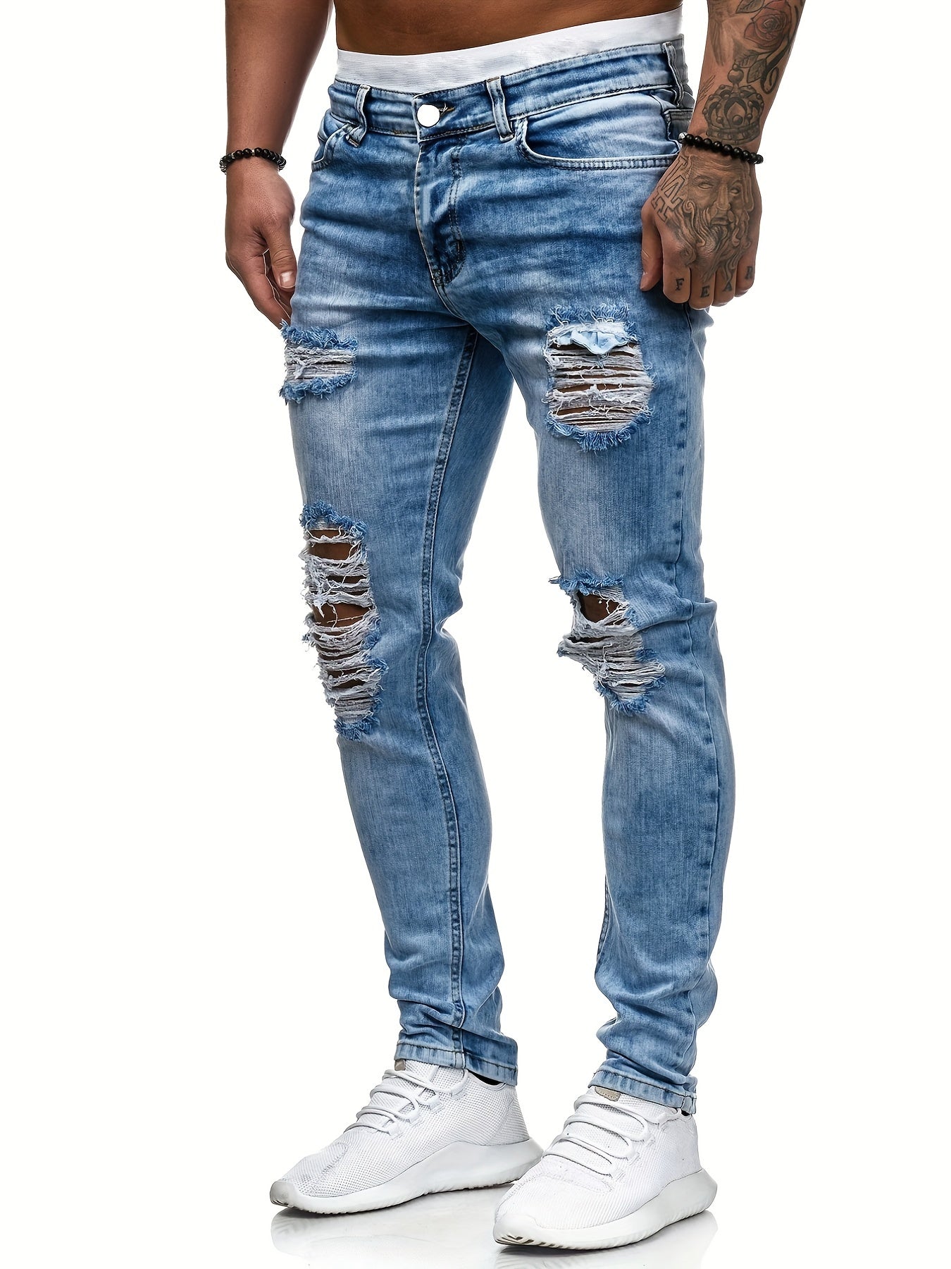 Slim Fit Ripped Jeans Mens Distressed Denim Pants