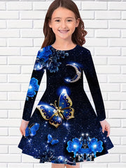 Dreamy Butterfly Starry Night Long Sleeve Dress Girls Party