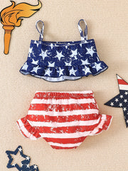 Girls Star Print Swimsuit Set with Cami Top & Ruffled Shorts