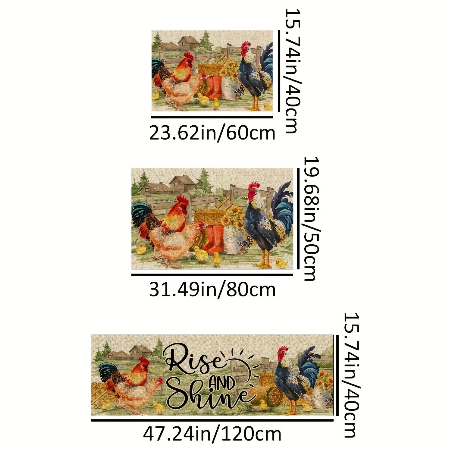 Vintage Chicken Print Mat Anti-slip Kitchen Rug