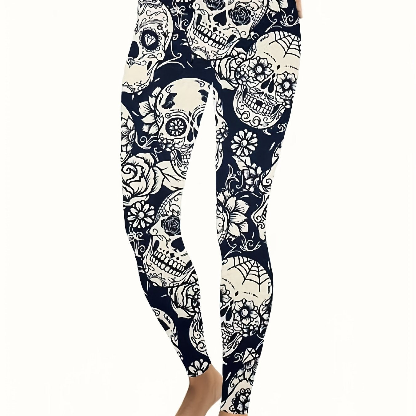 Skull & Floral Print Fitness Leggings