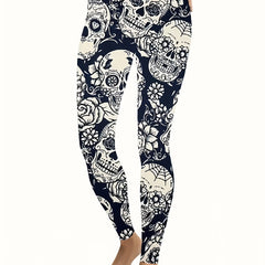 Skull & Floral Print Fitness Leggings
