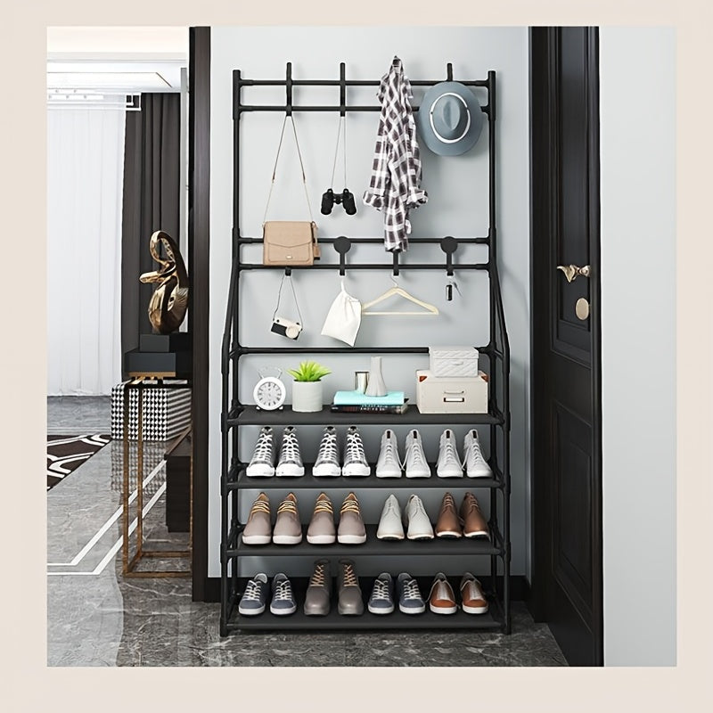 Coat Rack Shoe Rack Storage Shelves Hooks Living Room Bathroom Hallway