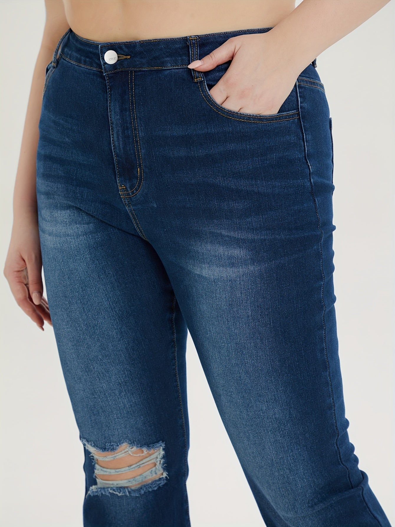 Ripped Fringe Flared Leg Jeans